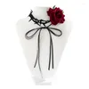 Gerdanlık ayarlanabilir dantel up gül çiçek kolye parti kulübü takı takılar gotik romantik kolyeler y2k aksesuarlar yaka
