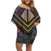 Lässige Kleider 2023 Sommerstrick Sexy Kleid Damen Eleganter kurzer Rock Lotusblattkragen Bequemer niedriger Polynesiendruck