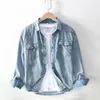 Mannen Casual Shirts Effen Vintage Katoenen Jeans Shirt Voor Mannen Lange mouwen Kraagvorm Mode Denim Habille Homme TS-710