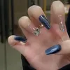 Unhas postiças 24 pçs longo caixão borboleta azul olho de gato unha unhas artificiais beleza falsa manicure de dedo