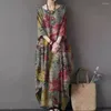 Casual Kleider Übergroße frauen Floral Sommerkleid 2023 Gedruckt Maxi Kleid Elegante Herbst Langarm Vestidos Weibliche Baumwolle Robe