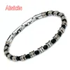 Bracelets porte-bonheur de haute qualité en agate à facettes noires perles rondes Bracelet en acier inoxydable pour la mode bijoux pour hommes 230731