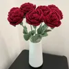 Fleurs décoratives 1Pc Rose Artificielle Simulé À La Main Bricolage Imitation Fleur Fini Crochet Tricot Maison Bouquet Décoration Cadeaux