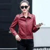 Women's Leather Women Small Jacket Casual Fashion Moto & Biker Style Shirt Collar Sheepskin Short Coat Split Slim Outerwear