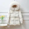 Janveny 90% White Duck Down Coat Winter Women Hooded Huge Raccoon Fur Thicken Female Feather Puffer Clothing Parkas 210916