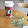 Muggar Aron Glass Cup Creative Heat Resistant Large Capacity Coffee 430 ml Simple Cartoon Drop Delivery Home Garden Kök matsal DH0TF