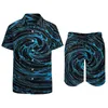 Parcours masculins Les ensembles d'hommes à eau peu profonde sets Blue Vortex Print Shorts décontractés Streetwear Setwear Shirt Set à manches courtes et à taille plus