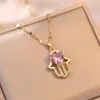 Anhänger Halsketten Fatma Hand Halskette mit rotem Kristallstein Glänzendes Herz Hamsa für Frau Luxus Schutz Schmuck Geschenke