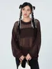 Bluzki damskie Kobiety B boho koronkowy szydełkowy dzianinowy plon top plażowy pokrywka Y2K Sheer Long Rleeve Bikini Pullover Sweter