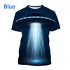 Camisetas masculinas 2023 verão mais recente impressão 3D alienígena UFO moda casual camiseta de manga curta solta e respirável