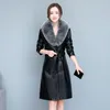 Women's Leather Haining Womens Long Korean Version Of Slim Sheepskin Lapel Large Size Windbreaker Autumn And Winter Coat