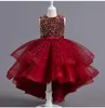 Vestidos de niña Lentejuelas brillantes Hi-Lo Niño Vestidos de niña de flores Cumpleaños Tul Sin mangas Arco Princesa estrellada Fiesta de bodas para niños Vestido formal 230801