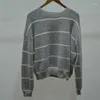 Suéteres de mujer cuello redondo Mohair mezcla de lana rayas suéter suelto Casual 2023 mujer manga larga Jersey prendas de punto