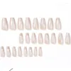 Falsche Nägel Französischer Perlennagel Langes Quadrat zum Aufdrücken für Kunstsalon 24 Stück mit Charms Acryl Sarg Fake