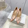 Designer Luxury Women's Dress High-Heeled Shoes Rhinestones Pointed Shoes Silk High-Heeled Women's Fashion Classic Women's Wedding Party Blue Red White