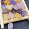 Pochettes à bijoux pierre naturelle cristal Mini feuilles Figurine Reiki guérison pierre précieuse Quartz avec trou pendentif faisant des accessoires