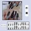 False Nails Black Gradient Applique Diamond Long Coffin Nail Tips Glitter Art