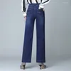 Calça jeans feminina cintura alta reta elegante perna larga primavera e verão na moda plus size grande solta