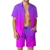 Survêtements pour hommes paillettes imprimer hommes ensembles violet et vert Shorts décontractés plage chemise ensemble Cool costume personnalisé à manches courtes surdimensionné