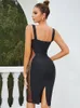 Casual Jurken Zwart Sexy Kettingen Bandjes Vrouwen Midi Bandage Elegante Zomer Mesh Patchwork See Through Bodycon Avond Club Feestjurk