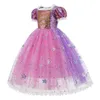 Cosplay Crianças Traje Halloween Meninas Rapunzel Traje Lantejoulas Vestido Roxo Crianças Princesa Vestido Cosplay 3 4 5 6 7 8 9 10 Anos 230731