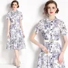 Casual Dresses Drop Summer Fall Fruits Print Bow Tie Neck Scarf 3/4 Sleeve Empire Waist Women Ladies Party Beach Midi Dress