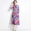 Casual Dresses Drop Summer Fall Fruits Print Bow Tie Neck Scarf 3/4 Sleeve Empire Waist Women Ladies Party Beach Midi Dress