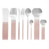 Dinnerware Sets 24Pcs Matte Red Gold 18/10 Stainless Steel Wedding Birthday Cutlery Set Knife Fork Spoon Silverware Tableware