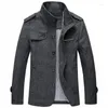 Men's Trench Coats Windbreaker Mid-Length Stand-Up Collar Korean Casual Jacket Woolen Coat