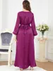 Vêtements Ethnique Robe Soirée Élégante De Luxe Célébrité O Cou Perlé Fleur Ceinture Flare Manches Femmes Violet