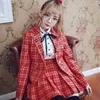 Women's Jackets Princess Sweet Lolita Plaid Coat BOBON21 Uniform Collage Style Suit Slim Short Tailored Collar C1401