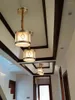 Pendant Lamps Chinese Copper Barrel Glass Lights Round Aisle Light Corridor Foyer Cloak Room Hanging Bedroom