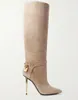 2024 Elegante Dame Winter Marken Vorhängeschloss Boot Vergoldete Stiletto Ferse Frauen Lange Knie Stiefel Gold Hardware Lange Stiefel Party Wdding Lady Booties 35-42