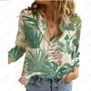 Kvinnors blusar Spring Autumn Hawaii långärmad skjorta Flamingo 3D -tryck personlig Polo Neck Button Cardigan Top