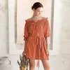 Casual Dresses Summer Produkt Vanlig färg Fashion Women's Loose One-Line Neck Lace-up Sexig ruffle klänningskjol