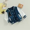 Jackets Toddler Baby Boy Girl Baseball Jacket Varsity Bomber Jackets Coat Color Block Button Down Casual Sports Outwear 230731