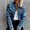 Women's Jackets Denim Jacket Nail Buckle Ribbon Double Breasted Splicing Button Slim Coat 230731
