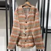 Vestes pour femmes 2023 manteau de cardigan à motif de damier en laine brossée pour amoureux de l'automne et de l'hiver