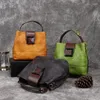 Evening Bags Retro Genuine Leather Bucket Bag Women Shoulder Handwork Vintage Ladies Natural Handbag Large Shopper 2023