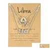 Pendant Necklaces 3Pcs 12 Constellation Necklace Astrology Horoscope Old English Zodiac Sign Jewellry With Mes Card For Women Girls Dhnra