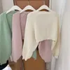 Kadın Sweaters Retro Sıradan Kore Sonbahar Kazak Moda Tatlı Hollow Tığ işi Yelek Sling Swawl İki Parçalı Kıyafetler Kadın Şık Blusas