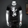 Men's T Shirts Summer T-shirt Short-sleeved Trendy Slim-fit Crewneck Printed Cool Fashion Tops