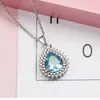 Anhänger Halsketten 2023 Modeschmuck Elegante Einfache Kragen Kette Kurze Brautjungfer Geschenk Kristall Blau Zirkon Halskette Für Frauen