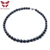 خيوط سلاسل وصول 89 ملم Natural Freshwater Black Pearl Jewelry Necklace 925 Sterling Silver Flower Buckle غرامة للنساء 230731