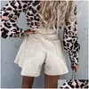 Women'S Shorts Womens Ladies Autumn Pu Leather Girls Leisure Style Solid Color High Waist Wide Leg Short Trousers With Pocket For Da Dhw9J