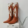 Buty ippeum Western Cowboy Boots for Women Firebird Hafdery skórzane kolano High Boot Country Western Brown Cowgirl Buty 230801