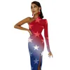 Casual Dresses Star Print Bodycon Dress Woman Patriotic Red White Blue Stars Sexy Maxi One Shoulder Party Custom Gift Idea