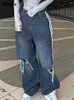 Jeans pour femmes trou femmes Y2k vêtements Vintage 90 s Baggy droite Denim pantalon taille haute rayure couture pantalons décontractés Streetwear