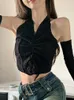 Dames Blouses Zwart Strappy Sexy Elegante Tops Dames Uitgesneden Koreaanse Mode Slanke Blouse Vrouwelijke Hanghals Designer Vintage 2023 Zomer