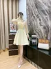 Casual Dresses Women Sweet Mesh Beading Long Lantern Sleeve A-Line Mini Dress Spring Autumn Elegant Vintage Ball Gowns Robes